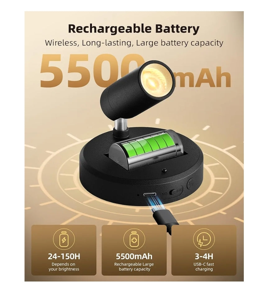Kolligte Binnenshuis met Afstandbeheer, 5500mAh Herlaaibare Liggie, Koordlose LED Opwaartse Beligting met Tydhouer & Dimbaar (2pk - Swart)
