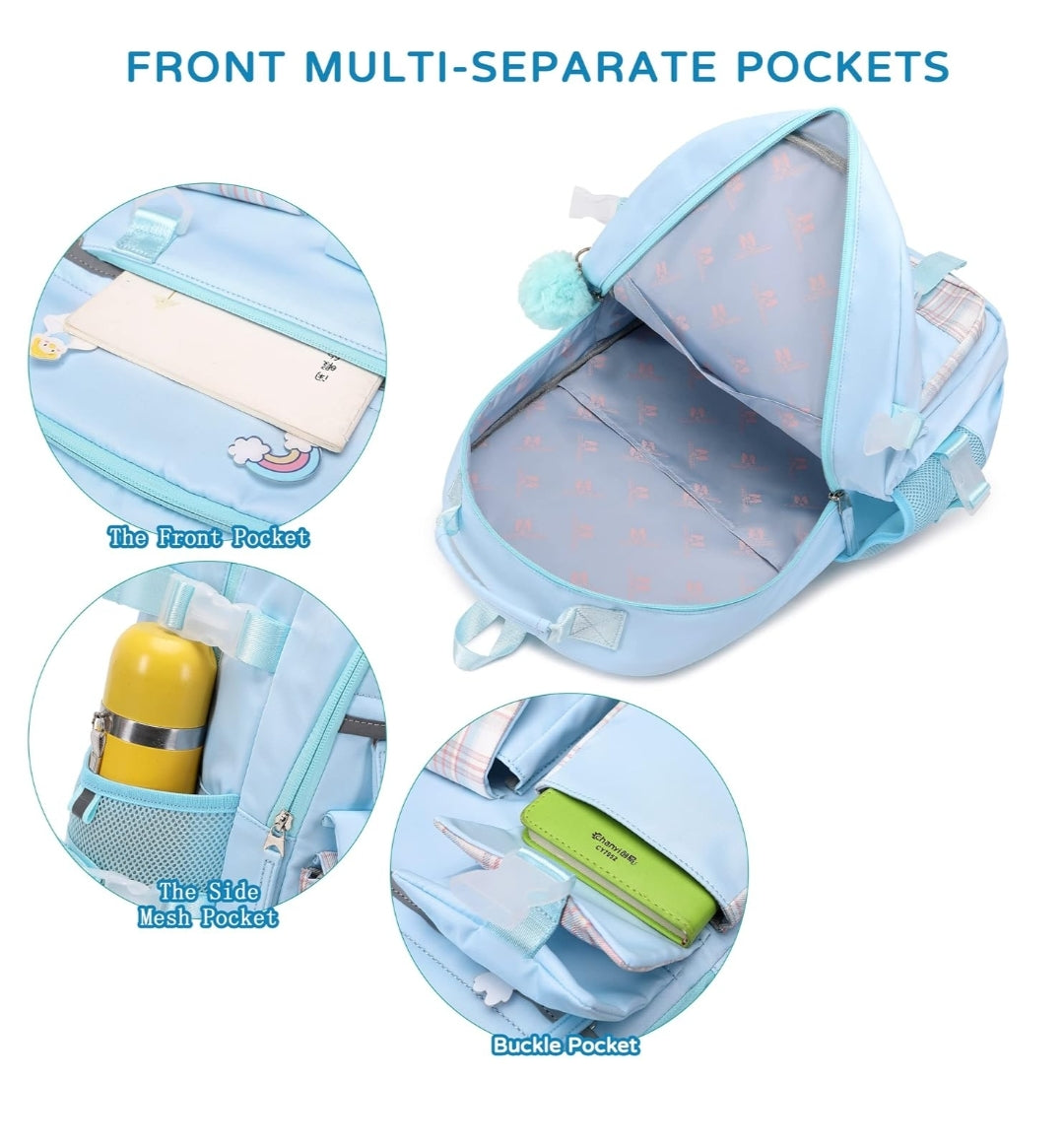 Backpack for Girls, 15.6 Inch Laptop School Bag Kids Kindergarten Elementary College Backpacks Large Bookbags for Teen Girl Women Students Casual Travel Daypacks (Blue)