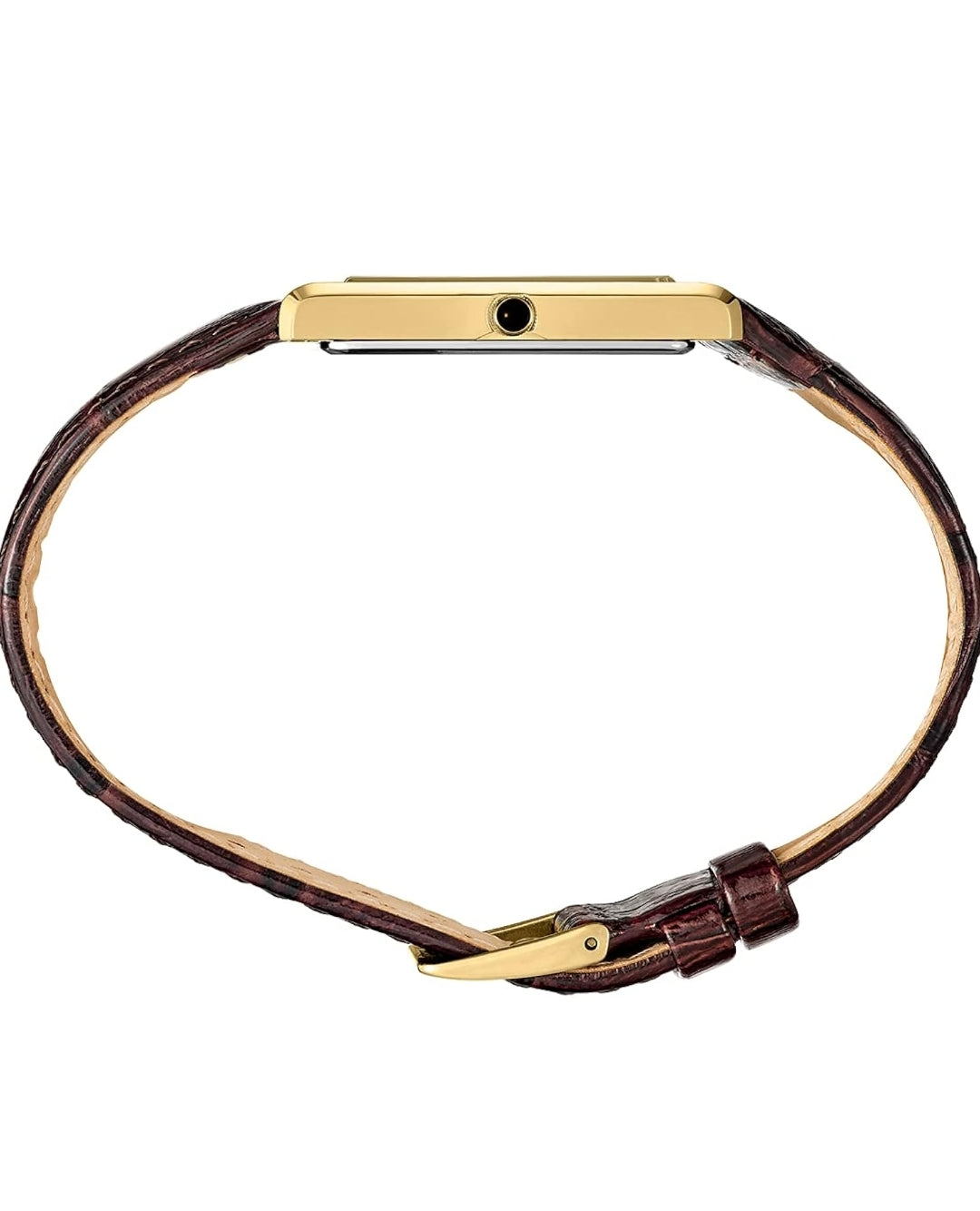 Seiko Essentials-horlosie Waterbestand m/ Vlekvrye Staal Reghoekige Kassie en Leerband - Sjampanje