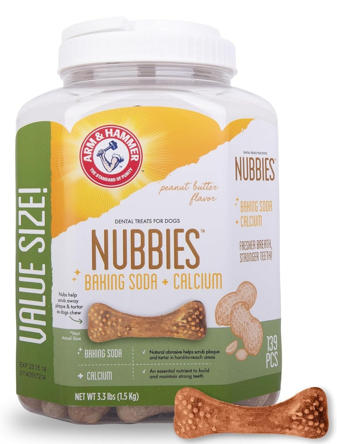Arm & Hammer for Pets Nubbies Dental Treats for Dogs w/ Calcium 139CT (Packaging may vary)