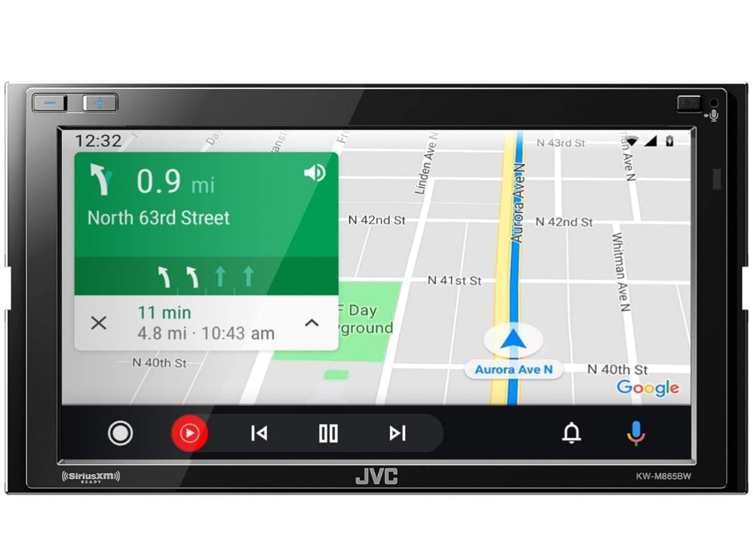 JVC Ingeboude Wi-Fi vir Draadlose CarPlay Android Auto, 6.8" LCD-raakskerm, AM/FM, Bluetooth, MP3-speler, USB-poort, Dubbel-DIN, 13-band EQ, SiriusXM Motorradio
