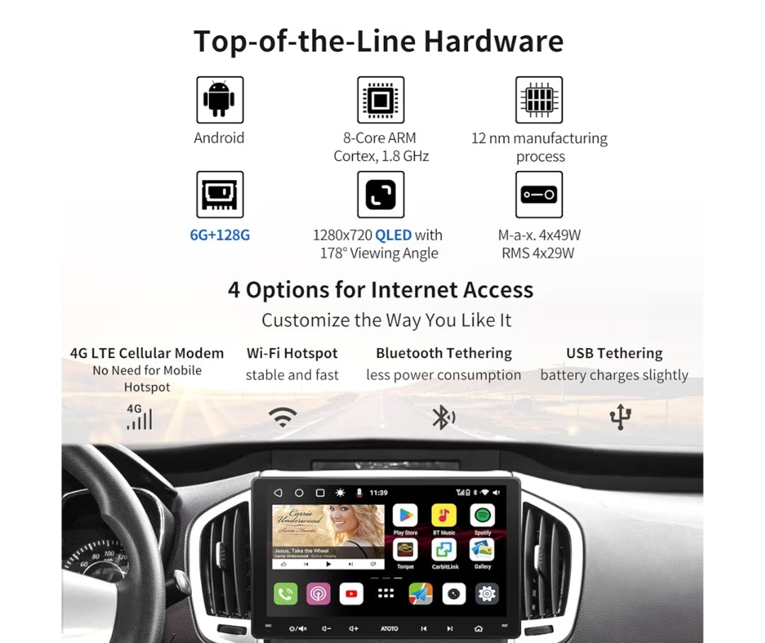 Ultra Nuwe 9" QLED Dubbel Din Android Motorstereo, 8-Kern 4G LTE/WiFi, Draadlose CarPlay&Android Auto, Dubbele Bluetooth met aptX HD, GPS-nasporing & KI-klets