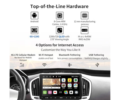 Ultra Nuwe 9" QLED Dubbel Din Android Motorstereo, 8-Kern 4G LTE/WiFi, Draadlose CarPlay&Android Auto, Dubbele Bluetooth met aptX HD, GPS-nasporing & KI-klets