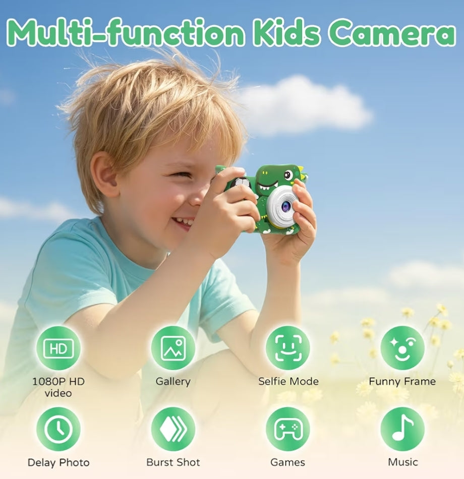Kids Camera w/ Tripod & 32GB Card, 1080P HD Camera, Portable Toy - Green