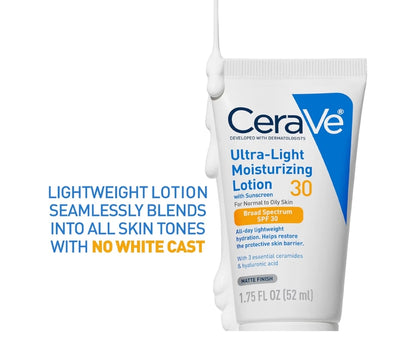 CeraVe Ultra-ligte Bevogtigende Lotio met SPF 30, Daaglikse Gesigbevogtiger geformuleer met Hialuronzuur & Seramiede - 1.7 oz