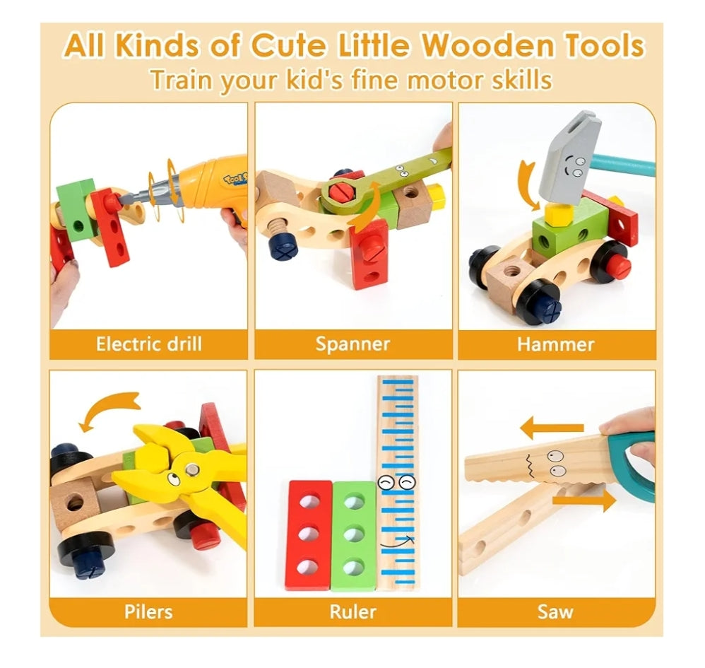 Kids Tool Set w/ Electric Drill & DIY Stickers, Toddler Tool Set for Kids Ages 3-5 Year Old Boys Girls - Construction Toys