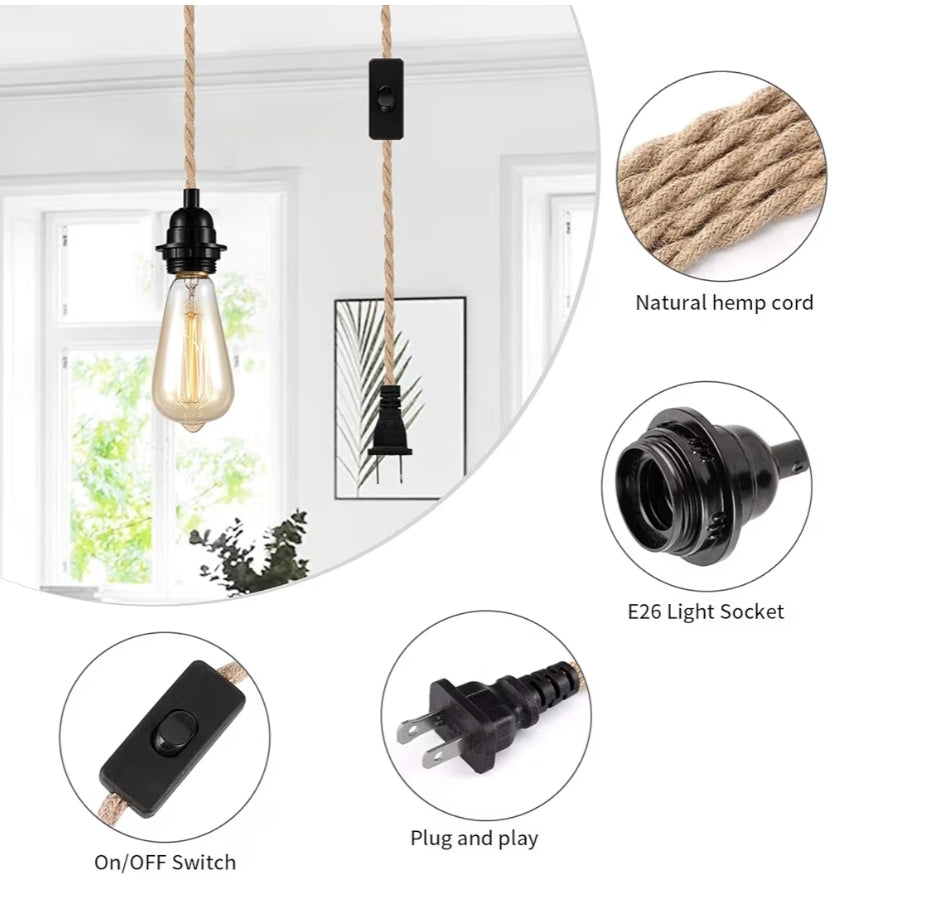Plaashuis 15vt Hanglampe - m/ Propkoord Hennepkoord Hanglampe Rustieke Hanglampe Wat in Muurprop Inprop - 2 Pak