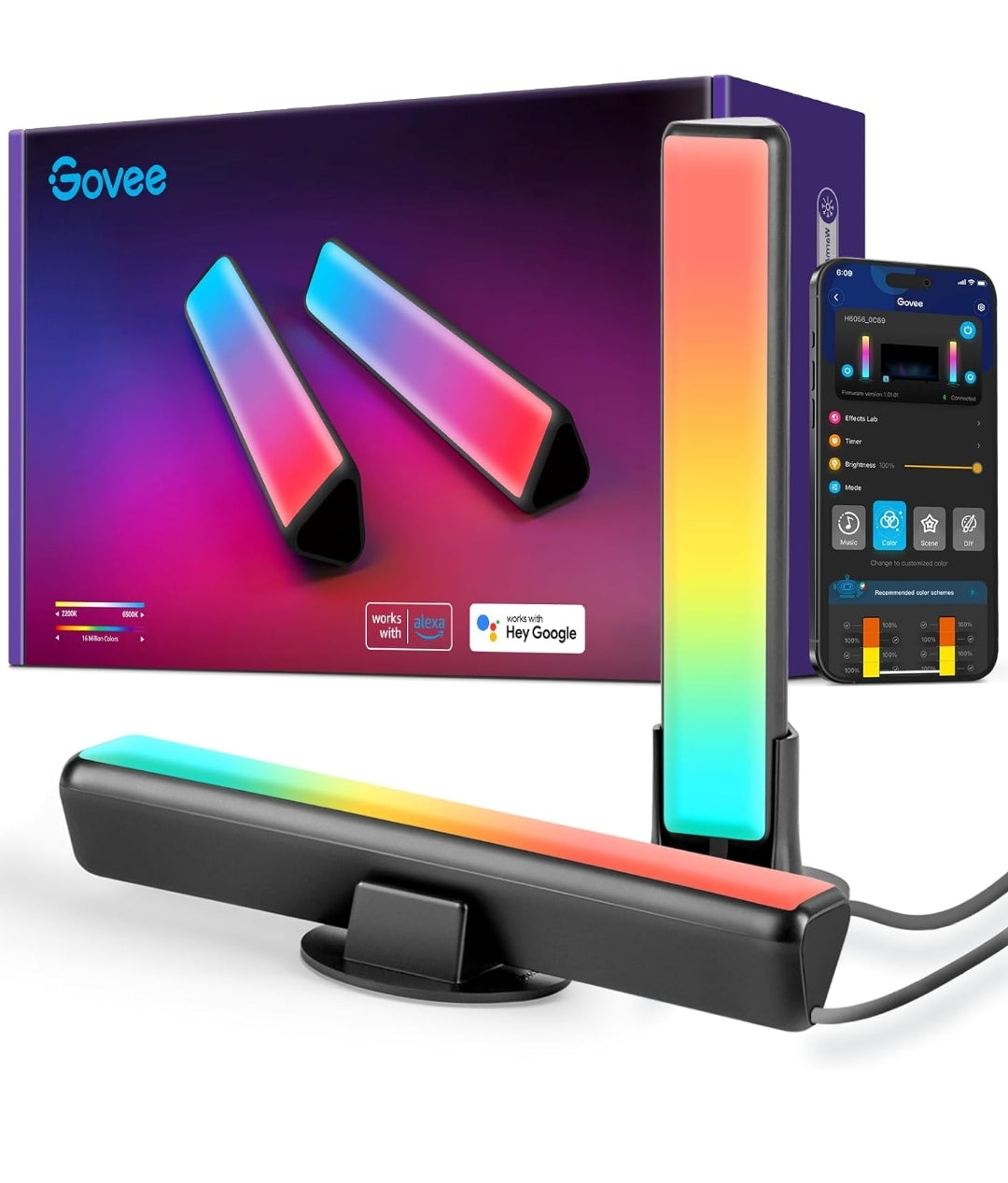 Govee Smart LED Light Bars, Work with Alexa and Google Assistant, RGBICWW WiFi TV Backlights with Scene and Music Modes for Gaming, Pictures, PC, Room Decoration