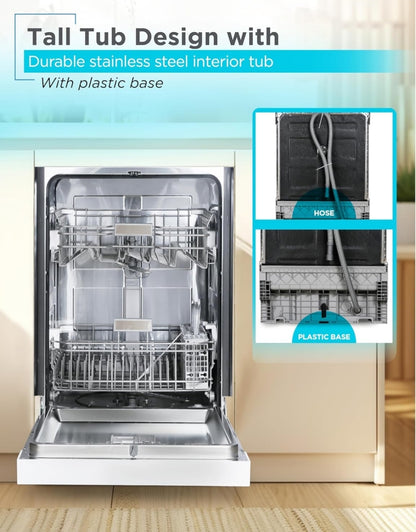 BLACK+DECKER 24" Ingeboude Skottelgoedwasser, 12-Plek Instelling Kapasiteit met Vlekvrye Staal Bad, Skottelgoedwasser met 5 Wasprogramme en Slim Wasiklus, ENERGY STAR Gesertifiseer, BDW100MW, Wit
