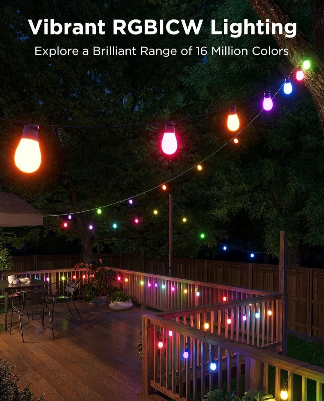 Govee Outdoor S14 Bulb String Lights 2, 48ft Smart RGBIC Warm White Patio Lights with 15 LED Bulbs, 111 Scene Modes for Outdoor Decor, Works with Alexa, Google, Matter, APP Control, IP66 Waterproof