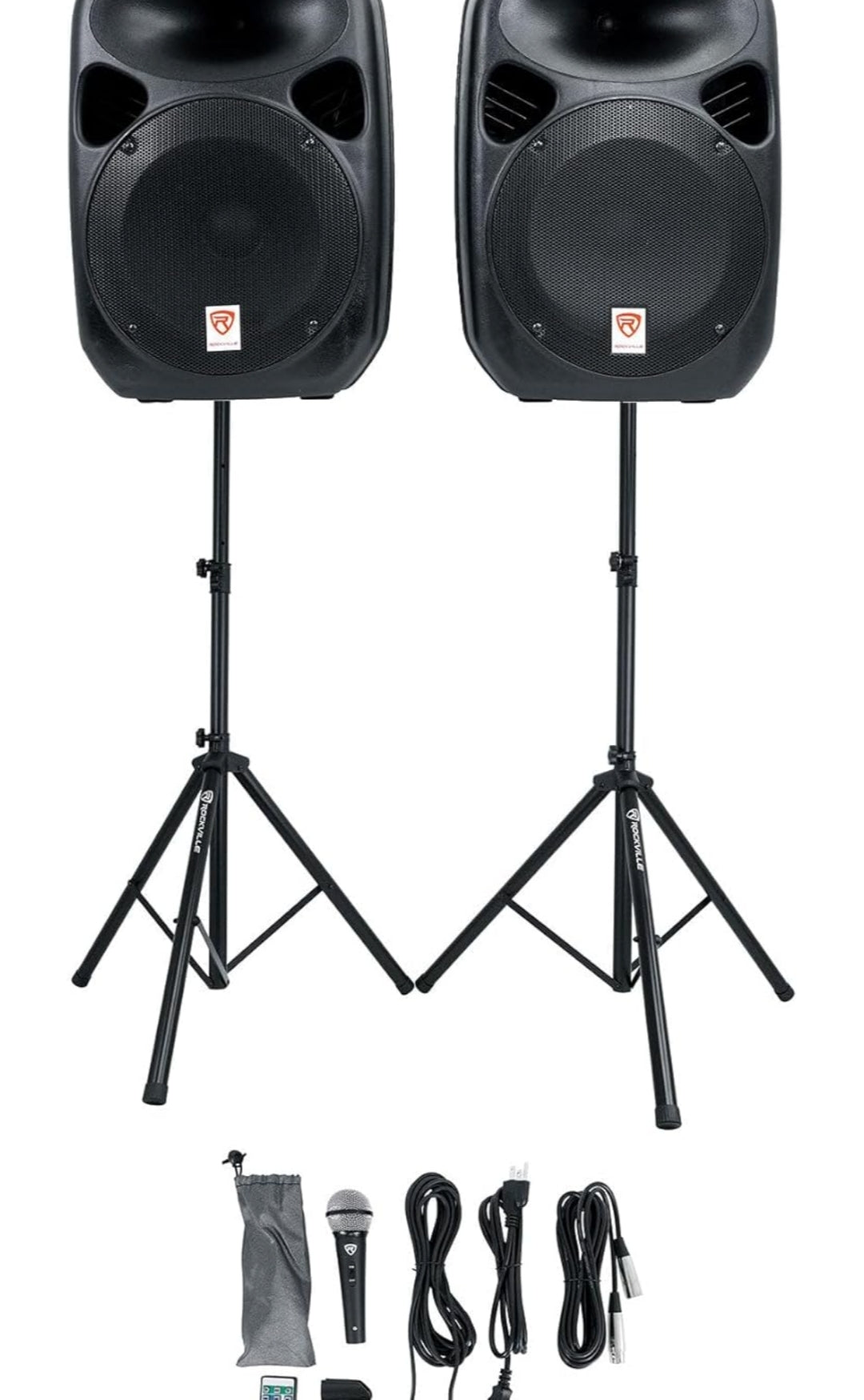 Rockville RPG122K 12" 600W Portable PA System, 3 Channel Mixer Bluetooth, Includes Mic, Stands, Cables BUNDLE