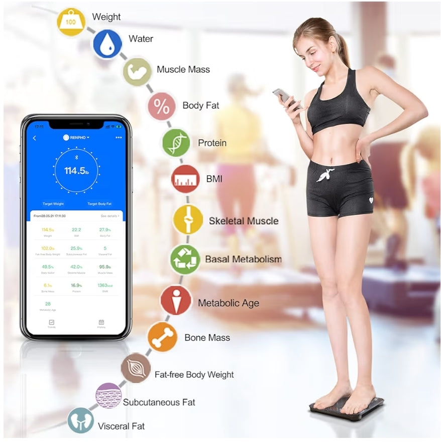 Bluetooth Digital Weight Scale,Smart Body Composition Analyzer with Smart Tape Measure Body with App