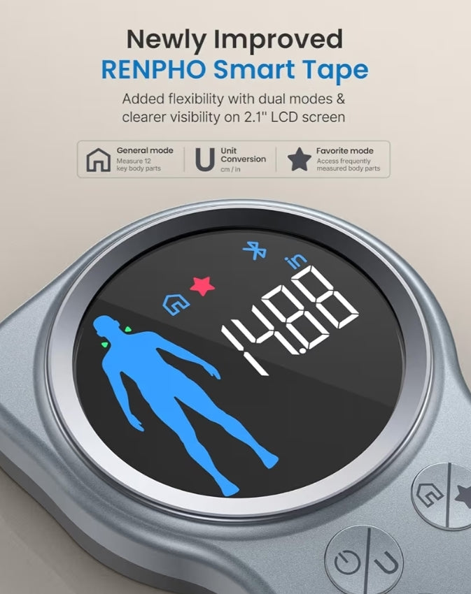 Smart Tape Measure w/ Large Display, Bluetooth Body Measuring Tape with App for Weight Loss, Fitness Shape, Measure Circumference Length