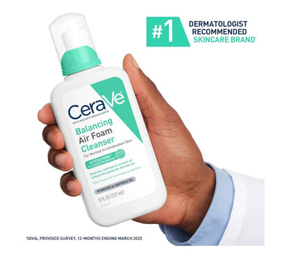 CeraVe Balancing Air Foam Face Wash, Skuimende Gesigsreiniger Vir Kombinasievel, 8H Oliebeheer + 24H Hidrasie - 8oz