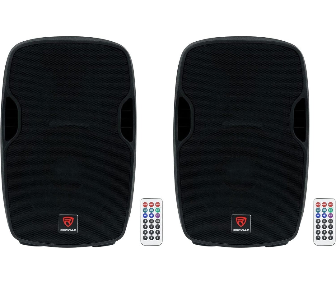 Rockville BUNDLE (2) BPA15 15" Professional Powered 800 Watt DJ PA Speakers w Bluetooth