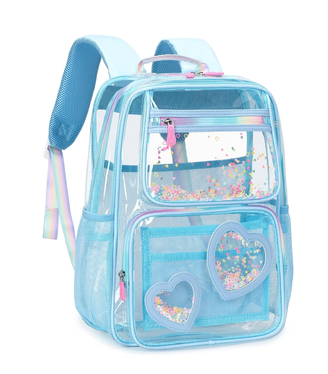 Clear Backpack for Girls Women Transparent Kids Elementary College School Bag Travel Laptop Backpacks Large Bookbags (Blue)