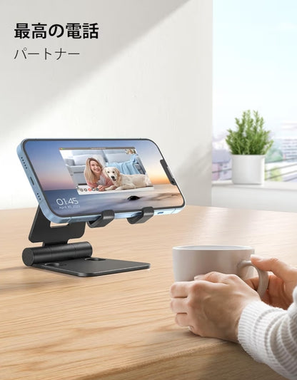 Dubbelvoubare ten volle verstelbare opvoubare foonstaander-dok versoenbaar met iPhone 11-17 Pro Max Xs Xr X 8, Nintendo Switch, Alle selfone - (Swart)