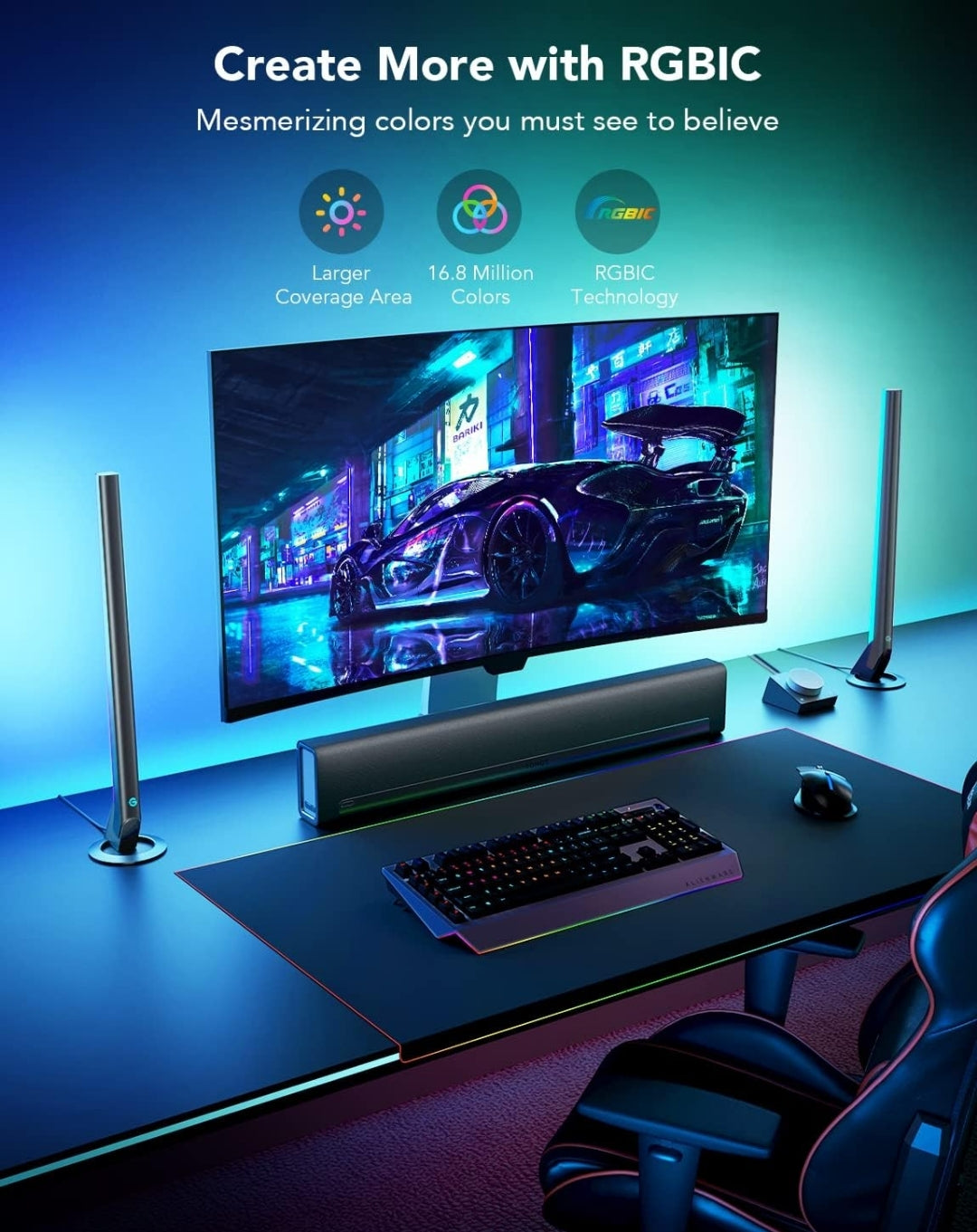 Govee RGBIC Gaming Light Bars H6047 with Smart Controller, Wi-Fi Smart LED Gaming Lights with Music Modes and 60+ Scene Modes Built, Works with Alexa & Google Assistant, Game Room Lights Decor