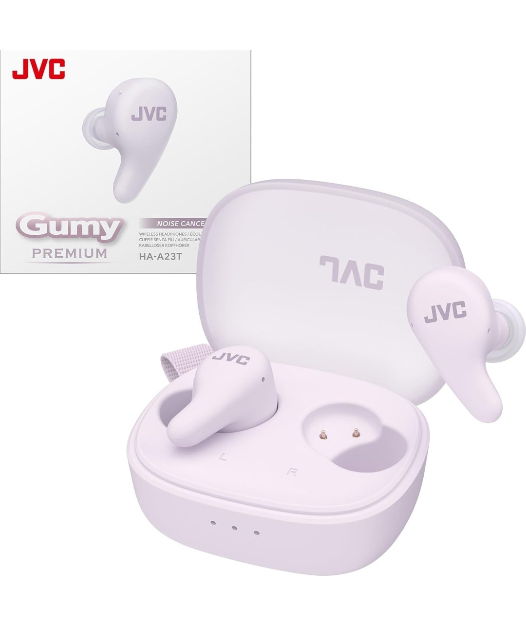 JVC Gumy Premium Ware Draadlose Oorfone Geraasdemping, Bluetooth 5.4 Oorfone 26H Battery, ANC Omringingsmodus, Lae Latensie vir Speletjies, USB-C Tas