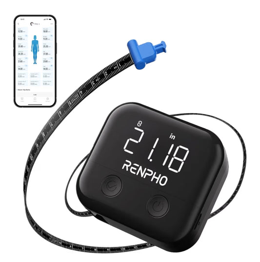 Smart Body Measuring Tape, Rechargeable Tape Measure w/ LED Display with App for Weight Loss & Fitness Shape, Retractable, 60in /150cm (Black)