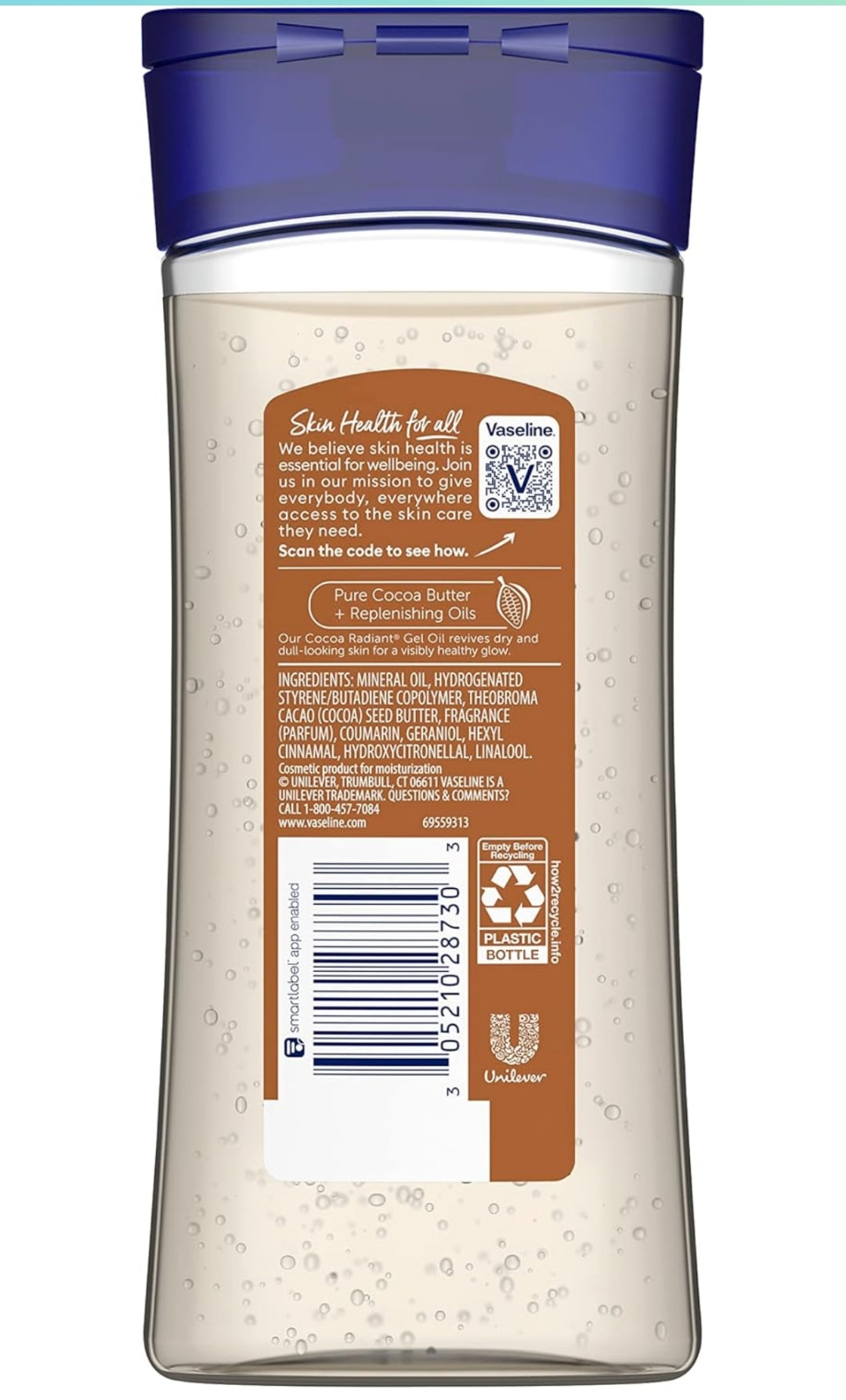 Vaseline Intensive Care Cocoa Radiant Pack of 3 for Glowing Skin Body Gel Oil Made with Pure Cocoa Butter + Replenishing Oils 6.8 oz