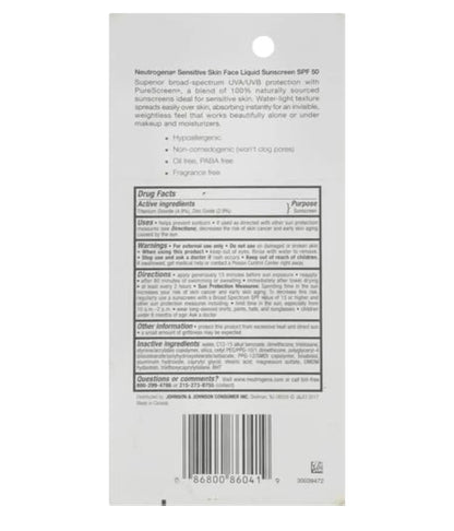 Neutrogena Liquid Mineral Gesigsonblok met SPF 50 Hipoallergeen, Ongeparfumeerd, Nie-komedogenies (41 ml)