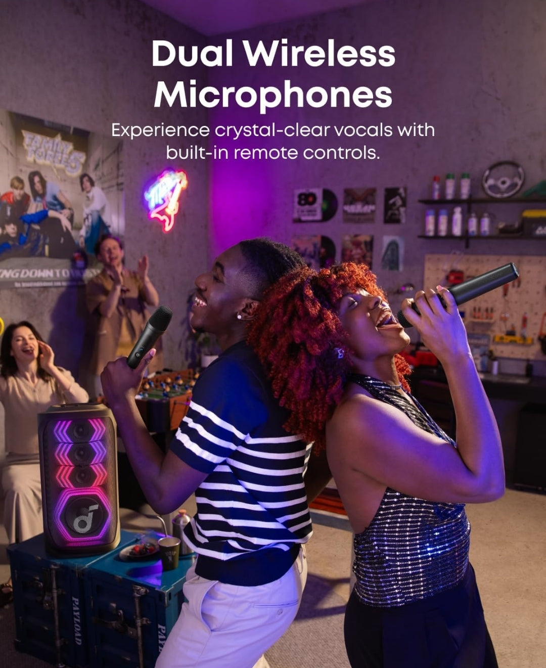 Soundcore Rave 3S AI Party Speaker with 2 Wireless Microphones, 200W Sound, AI Vocal Removal, Reverb, Light Show, 12H Playtime, Portable Bluetooth PA System for Home, Party, or Backyard