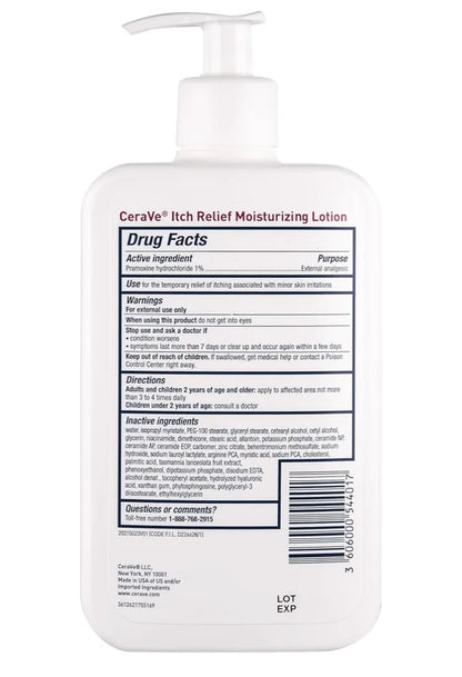 CeraVe Anti-jeuk Bevogtigende Lotio met Pramoksienhidrochloried, Verlig Jeuk, Geringe Velirritasies, Sonbrandverligting, Insekbyte (473 ml)