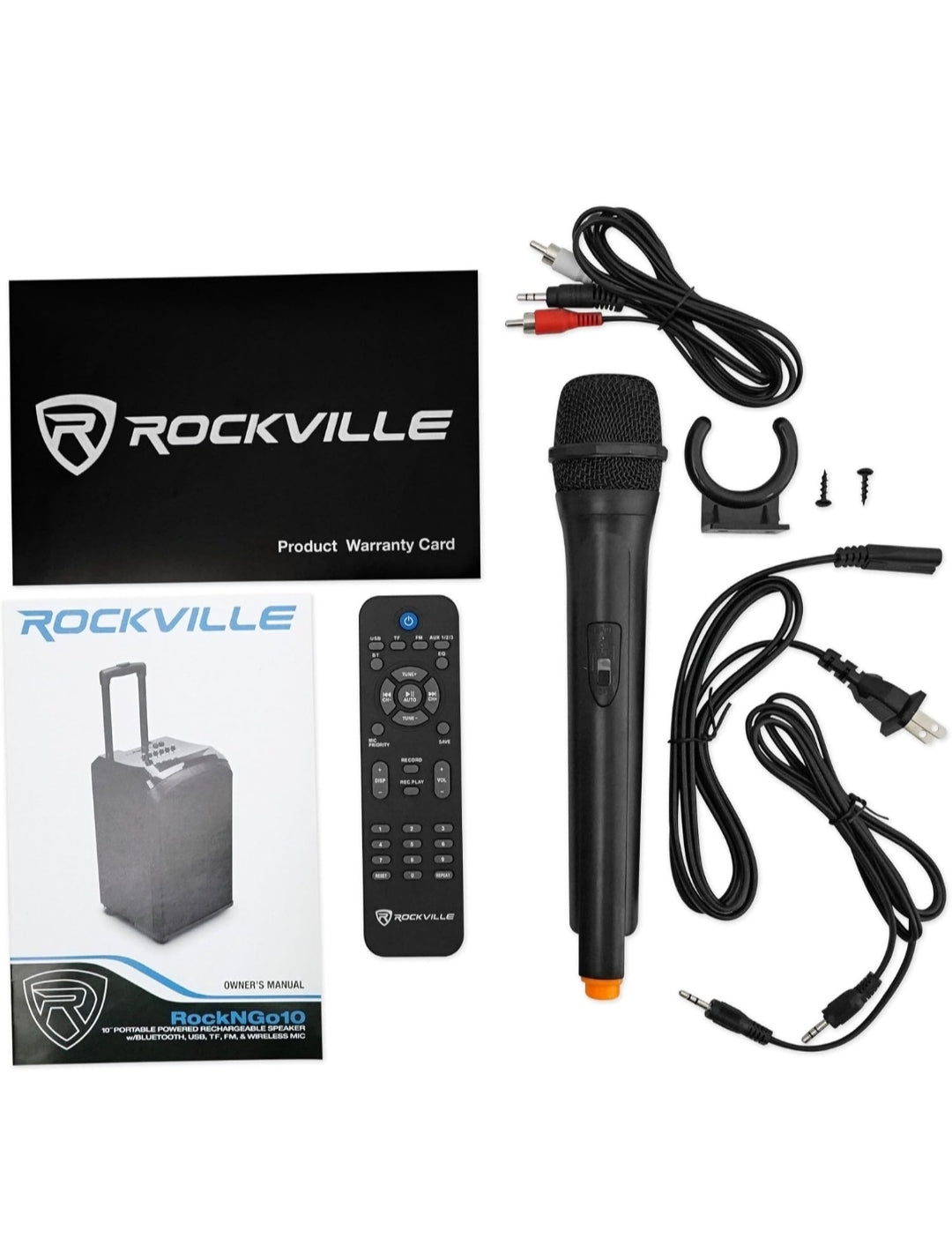 Rockville ROCKnGo 10" Rechargeable PA Speaker w/Bluetooth+Headset+Wireless Mic