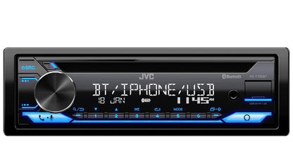 JVC KD-T720BT - CD-motorradio, enkel-din, Bluetooth-klank en handvrye oproepe met eksterne mikrofoon, CD, MP3, USB, AUX-invoer AM/FM-radio, hoëkragversterker, Alexa-stembeheer
