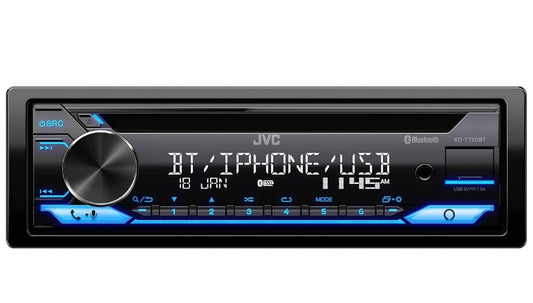 JVC KD-T720BT - CD-motorradio, enkel-din, Bluetooth-klank en handvrye oproepe met eksterne mikrofoon, CD, MP3, USB, AUX-invoer AM/FM-radio, hoëkragversterker, Alexa-stembeheer