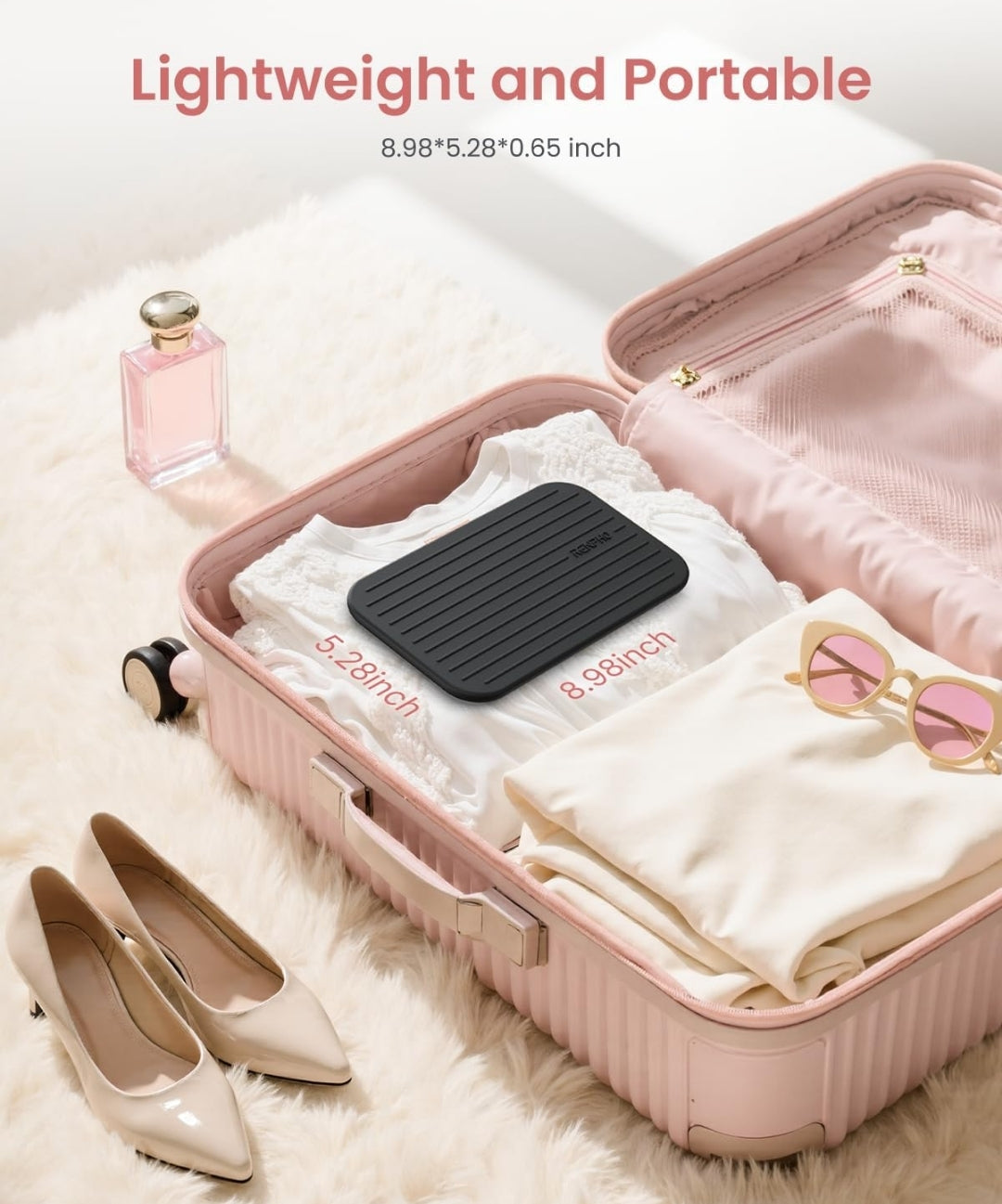 Portable Rechargeable Travel Weight Scale w/ Travel Makeup Mirror, Slide-Out LED Display, Digital High Accurate Scale