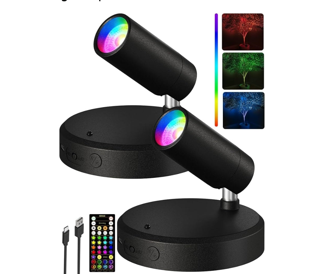 RGB Kolligte Binne met Afstandbeheer, 5500mAh Herlaaibare Prentligte, DIY-modus en 83 Kleurveranderende Opwaartse Beligting (2PK - Swart)