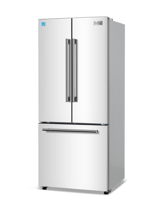 BLACK+DECKER 16 Kub. Vt. Franse Deur Yskas met Ingeboude Ysmaker, Volgrootte Yskas met Ondergemonteerde Vrieslaai, ENERGY STAR gesertifiseer, Wit