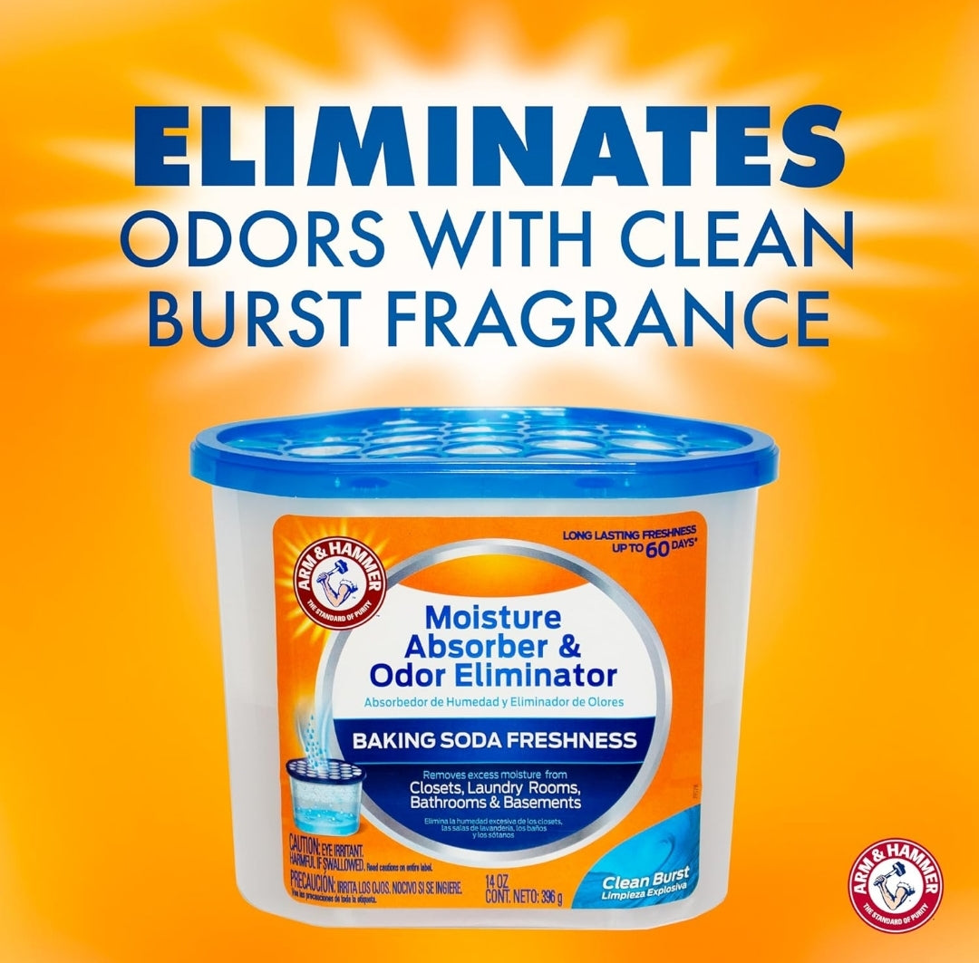 Arm & Hammer Clean Burst Moisture Absorber and Odor Eliminator Tubs -  (14 oz 3 Pack) Trap Excess Moisture - White