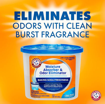 Arm & Hammer Clean Burst Moisture Absorber and Odor Eliminator Tubs -  (14 oz 3 Pack) Trap Excess Moisture - White