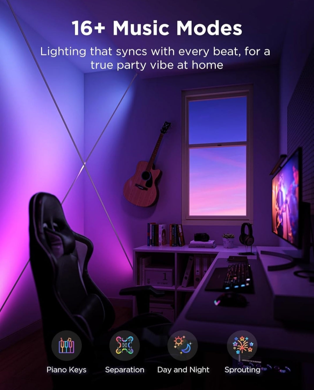 Govee Strip Light with Skyline Kit, 19.7ft Smart LED Strip Lights Compatible with Alexa, Google Assistant and Matter, RGBWWIC Color Changing Light Strip, Music Sync, LED Lights for Bedroom, Party