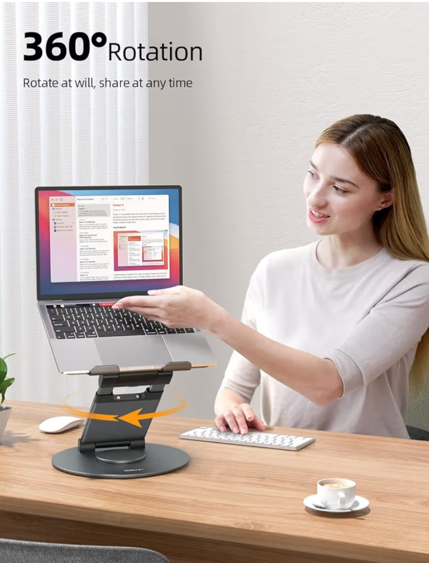 Teleskopiese 360 Roterende Skootrekenaarstaander vir lessenaar Verstelbare Hoogte Swivel Uitskuifontwerp Ergonomiese Skootrekenaarverhoger Staande Lessenaaromskakelaar Pas Alle 10-17" - Grys