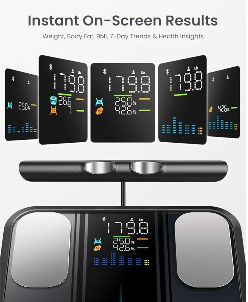 Bundle Smart Scale with 8 Electrodes Larger Platform and Body Measuring Tape with Lock Hook & Retractable Function
