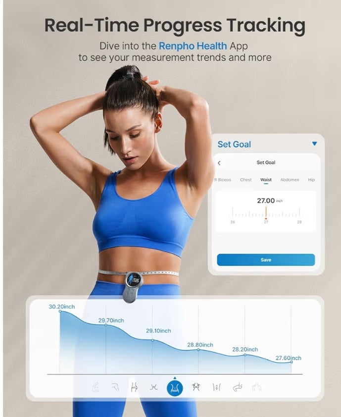 Smart Tape Measure w/ Large Display, Bluetooth Body Measuring Tape with App for Weight Loss, Fitness Shape, Measure Circumference Length