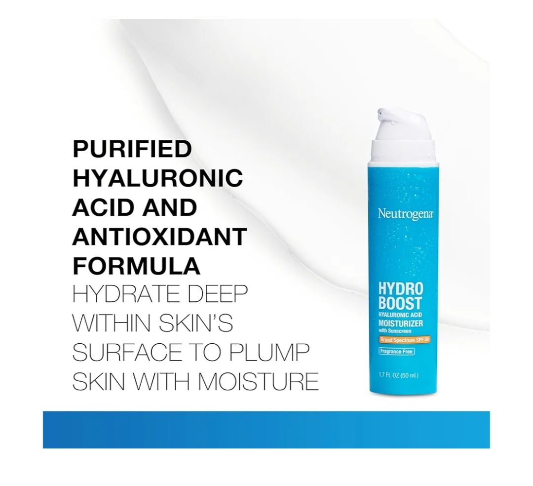 Neutrogena Hydro Boost Hialuroonsuur Gesigbevogtiger met Sonskerm SPF 50 om Droë Vel te Hidreer & Kalmeer - 1.7 fl. oz