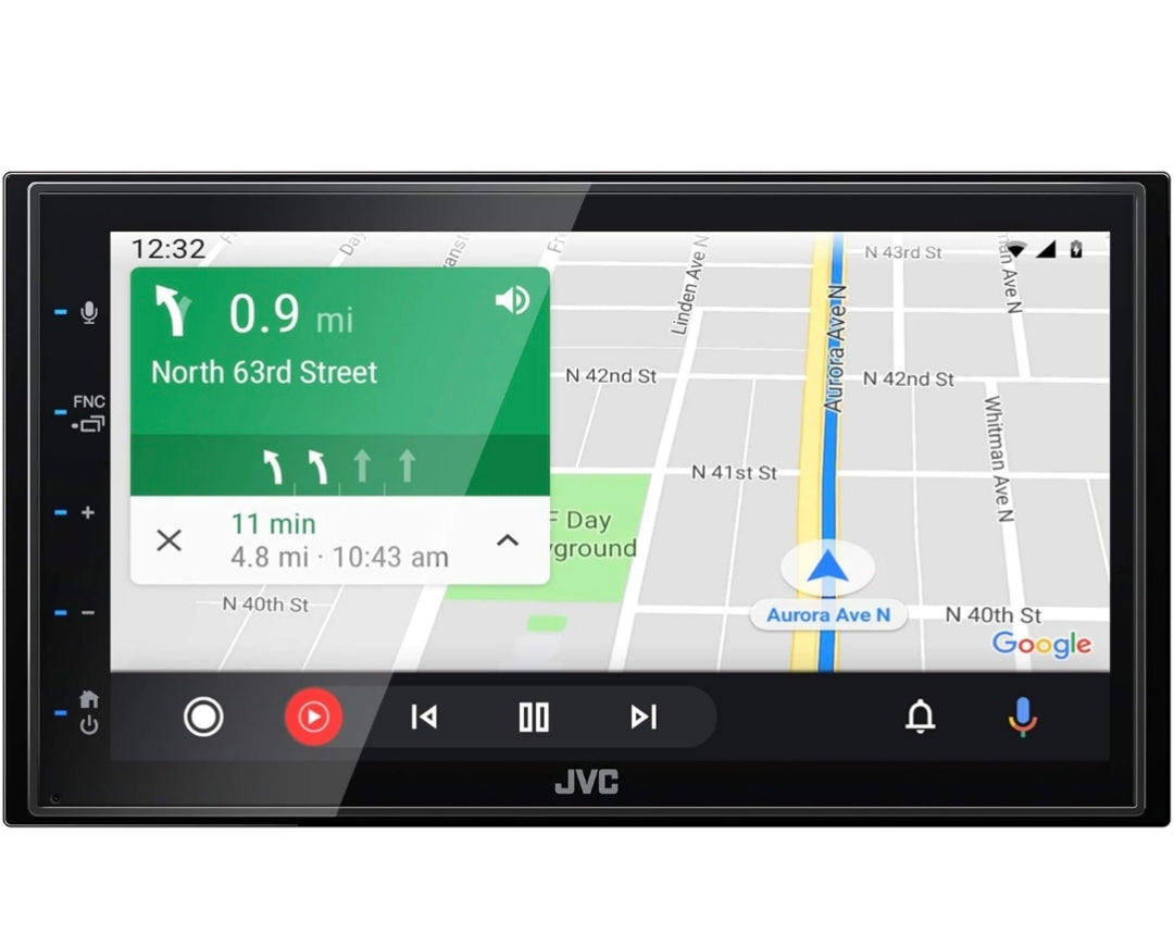 Autoradio multimédia JVC KW-M56BT Apple CarPlay Android Auto avec écran tactile capacitif de 6,8", audio Bluetooth et appels mains libres, lecteur MP3, double DIN, égaliseur 13 bandes, SiriusXM, radio AM/FM