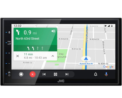 JVC KW-M56BT Apple CarPlay Android Auto Multimedia Speler m/ 6.8" Kapasitiewe Raakskerm, Bluetooth Oudio en Hands-Free Oproepe, MP3 Speler, Dubbel DIN, 13-Band EQ, SiriusXM, AM/FM Motorradio