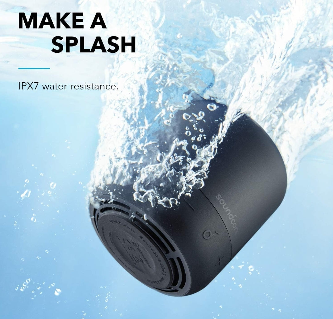 Soundcore Anker Mini 3 Bluetooth Speaker, Waterproof IPX7, BassUp and PartyCast Technology, USB-C, Customizable EQ for Home and Portable Use