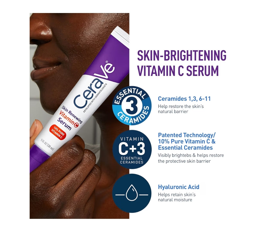 CeraVe Vitamien C Serum en Nagroom Velversorgingstel, Verhelderende Serum + Hialuronzuur, Reisbenodigdhede + 1.7oz Bevogtiger