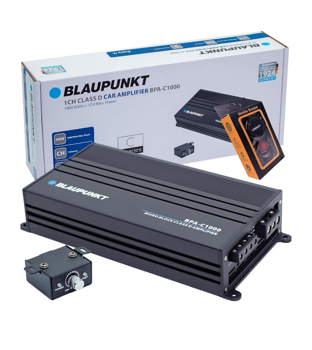 BLAUPUNKT BPA-C1000 Elite C-Series Car Audio Mono Block Class D Amplifier - 1000 Watts x 1-Channel Rms - 2000 Watts Max Power Monoblock Amp - Black