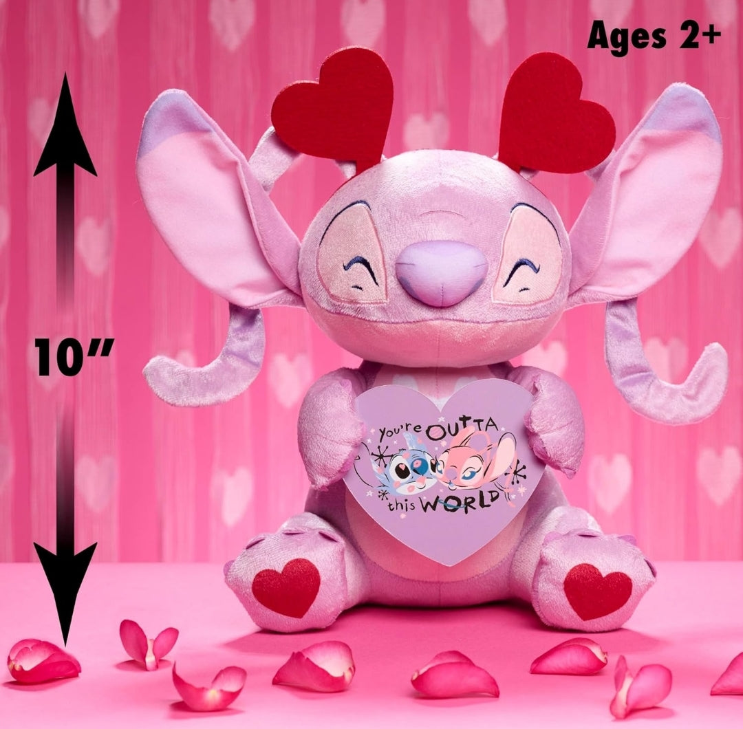 Just Play Disney Stitch Valentine Large 10-inch Plush Angel Stuffed Animal, Soft Material, Pink, Kids Toys for Ages 2 Up