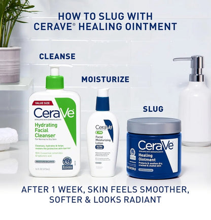 CeraVe Healing Ointment, Hydraterende Velbeskermer met Petrolatum, Hialuroonsuur en Skeramiede, Sonder Geur en Sonder Lanolien (340 g)