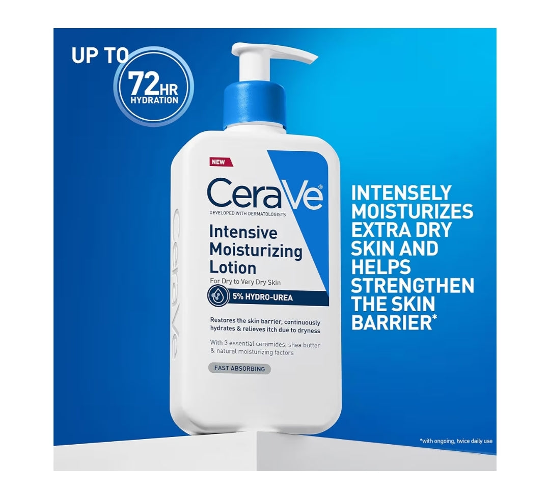 CeraVe Intensive Hidrerende Lotion, Hidro-Ureum + Karitébotter, Liggaamsroom Vir Droë Vel, Verlig Tekens Van Ekstra Droë Vel - 8oz