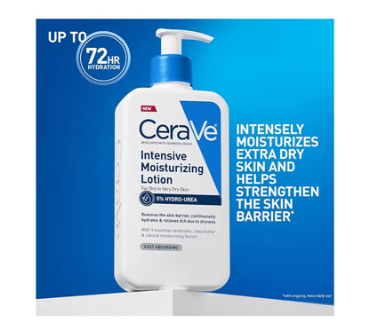 CeraVe Intensive Hidrerende Lotion, Hidro-Ureum + Karitébotter, Liggaamsroom Vir Droë Vel, Verlig Tekens Van Ekstra Droë Vel - 8oz